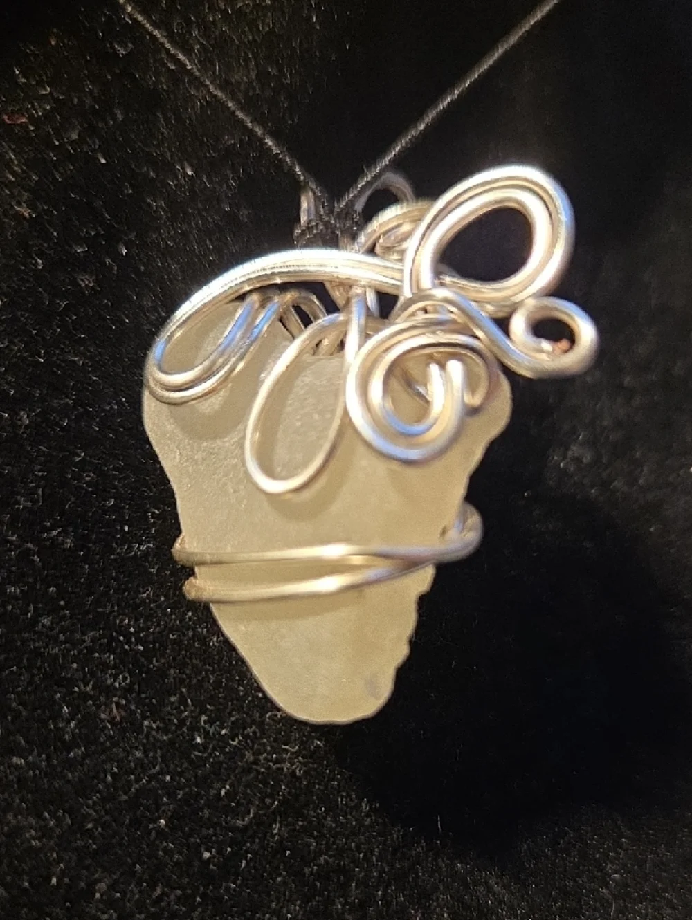 Silver Tone Wire-Wrapped Sea Glass Pendant - Picture 5 of 5